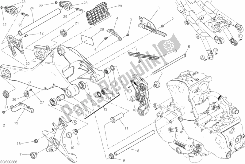 Todas las partes para Brazo Oscilante Trasero de Ducati Monster 821 Stealth Thailand 2020
